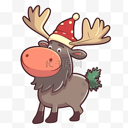 卡通驼鹿图片_戴着圣诞帽的驯鹿剪贴画 向量