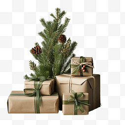 包装纸包裹图片_用云杉树枝包裹着复古风格的圣诞