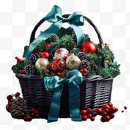 礼物盒惊喜图片_充满圣诞属性的篮子和深色表面上