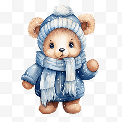 水彩小熊图片_可爱的水彩圣诞熊穿着冬衣，配有