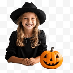 十月微笑的女孩在女巫帽子万圣节