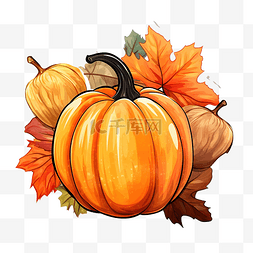 秋天贴纸图片_感恩节贴纸，上面有南瓜和秋叶