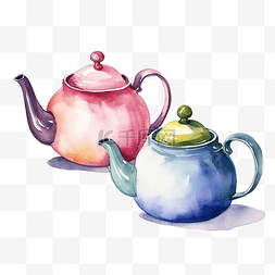 水彩茶壶剪贴画