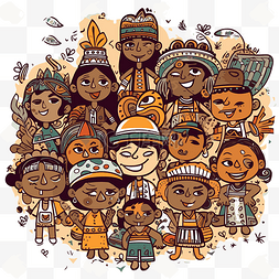 民族剪贴画绘制土著服饰卡通儿童