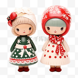 红房子图片_两个漂亮的女孩画木制圣诞雕像