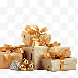 包裹礼物包图片_金色包裹的圣诞礼物，桌上有蝴蝶