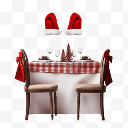节日装饰的圣诞餐桌，椅子上挂着