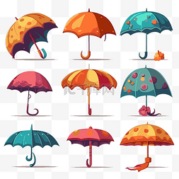 雨伞剪贴画 各种颜色和形状的卡