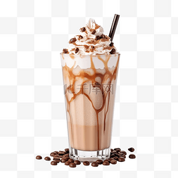 混合牛奶图片_玻璃杯中的摩卡咖啡冰沙