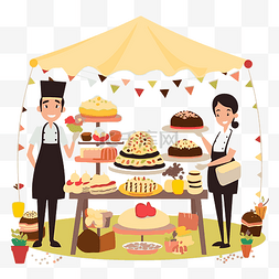 卖食品图片_蛋糕供应商在户外食品摊位卡通卖