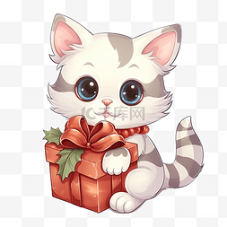 带铃铛的猫图片_圣诞节时带铃铛和礼物的卡通猫动