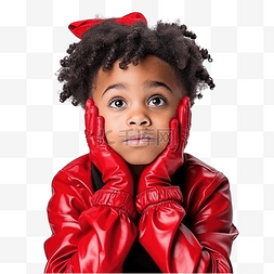 婴儿头图片_身穿万圣节服装戴着红色手套头靠