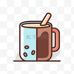 热巧克力杯图片_带有勺子图标和棕色杯子的咖啡 