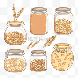 空罐子图片_燕麦剪贴画空罐子与谷物收集插画