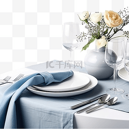 蓝色美食图片_灰色桌布上时尚的蓝色和白色圣诞