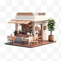 城市商图片_3d 最小咖啡店 3d 渲染图
