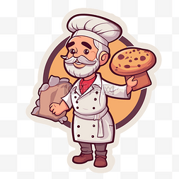 一条面包卡通图片_一个老面包师拿着一条面包和一杯