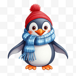 南极着图片_戴着冬帽和围巾的企鹅
