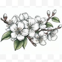 手绘插图的一个分支与花朵