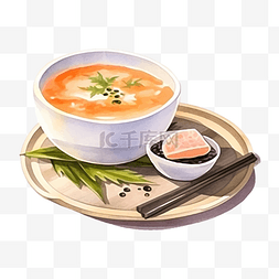 三文鱼的图片_水彩日本食品味噌汤三文鱼鸡蛋冰