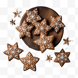 圣诞节礼品结图片_星形的节日圣诞姜饼饼干躺在木质