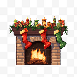 圣诞袜圣诞矢量图图片_圣诞壁炉 圣诞袜