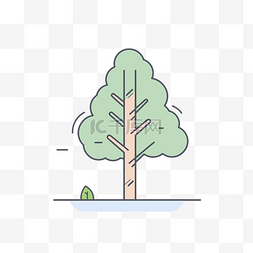 树树插图与孤立的绿线图标 向量