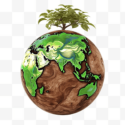 地理和自然图片_具有叶和根木自然主题的地球仪