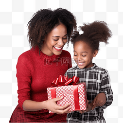 家庭美国图片_美国黑人母女打开圣诞礼物