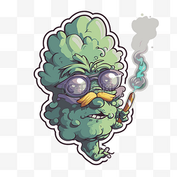 戴着眼镜和香烟剪贴画的绿色怪物