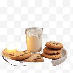 床上有饼干和一杯牛奶的圣诞照片