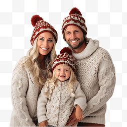 拥抱父女图片_穿着针织可爱传统圣诞服装的妈妈