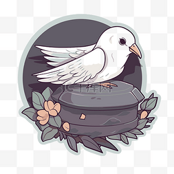 鸽子上的图片_一只白鸟坐在黑锅上的插图剪贴画