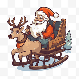 有趣的圣诞老人与驯鹿在雪橇剪贴