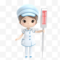 卡通护士插画图片_护士拿着温度计 3d 人物插画