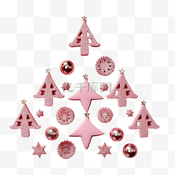 圣诞饰品装饰素材图片_粉红色表面上以圣诞树形状布置的