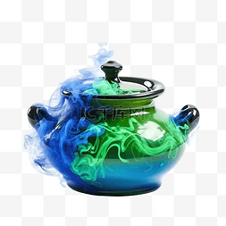 万圣节神秘女巫壶，蓝色和绿色烟