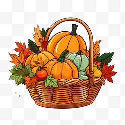 矢量秋天的插画图片_感恩节篮子与秋季南瓜矢量平面图