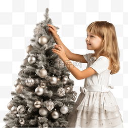 小女儿装饰圣诞树