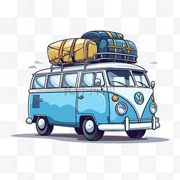 旅行包卡通图片_蓝色车顶上有旅行包卡通元素