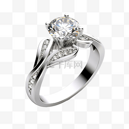 孤立的 3d 银钻石戒指