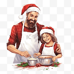 年轻的厨师图片_幸福的家庭穿着圣诞睡衣和小女儿