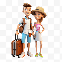 年轻夫妇去度假 3D 人物插画