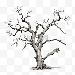 扭曲的树图片_白色背景上孤立的死树的插图