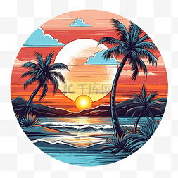 日落在海滩夏天风景棕榈树
