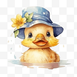 鸭舌帽子海报图片_可爱的小鸭帽子水彩插画