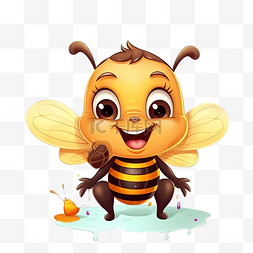 微笑的小蜜蜂图片_可爱的小蜜蜂微笑着用蜂蜜装饰甜