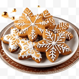 盘子上美味的图片_盘子上的姜饼饼干，木桌上有圣诞