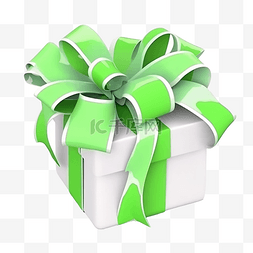 色蝴蝶结图片_逼真的 3D 礼品绿盒和白色蝴蝶结