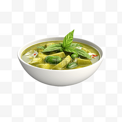 碗的蔬菜图片_亚洲食品绿咖喱 3d 插图